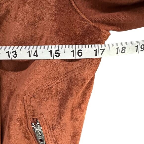 BLANKNYC Moto Jacket Womens M Rust Brown Faux Vegan Soft Suede Modern Boho Chic - Picture 9 of 16